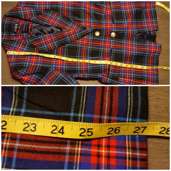 J. Crew Black Red Blue Nipped in Blazer Stewart Tartan Wool Blend Plaid Size 6 - Picture 7 of 16
